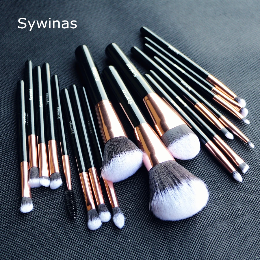 Sywinas Pincéis de maquiagem Conjunto de pincéis profissionais 18pcs Pó Fundação Sombra Sobrancelha Conjunto de pincéis de maquiagem para olhos