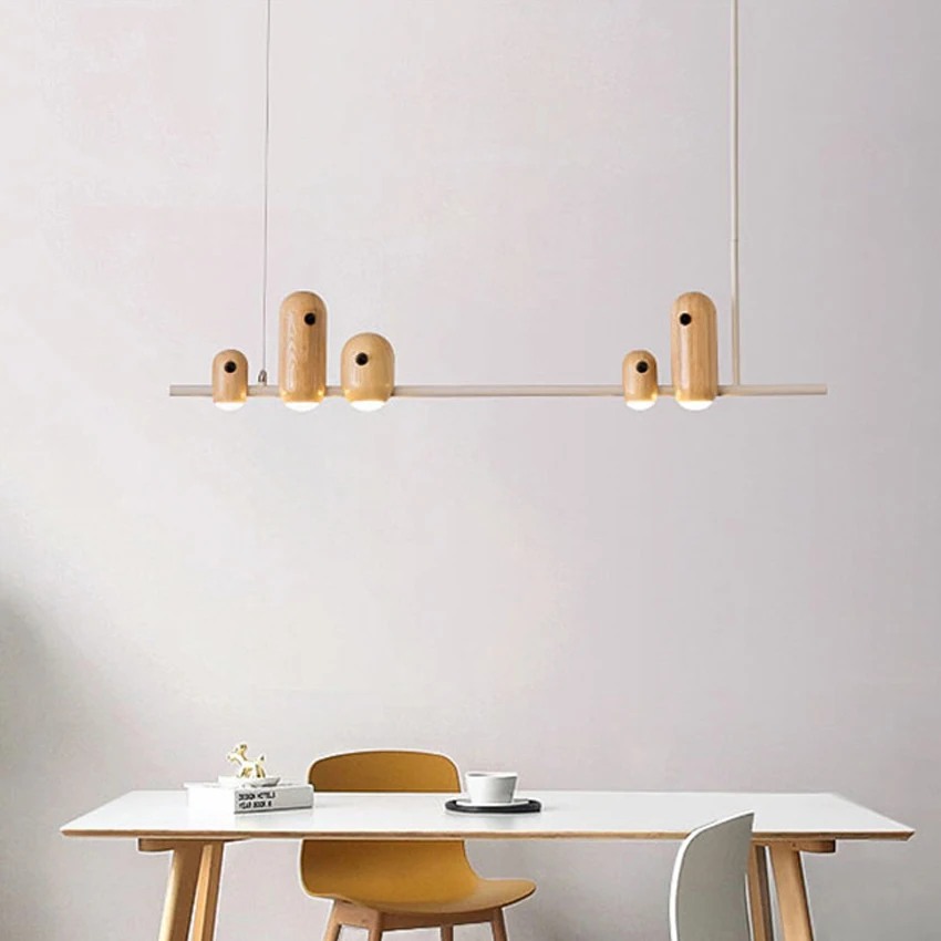 

Nordic Creative Droplight Bird Pendant Lights for dining room Solid Wood Long Row Pendant Lamp Bar Lamp Home Lighting Fixtures