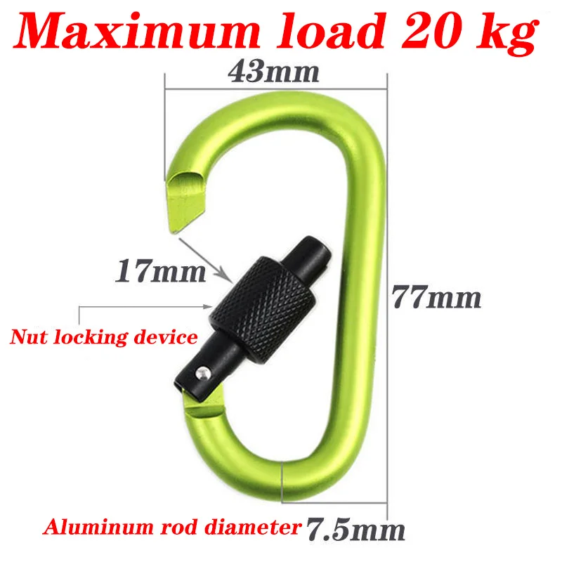 1Pcs Carabiner Climbing 77mm Locking Type D Quick Draw Carabiner Buckle Hanging Hard Aluminum Nut Backpack Accessories Tools