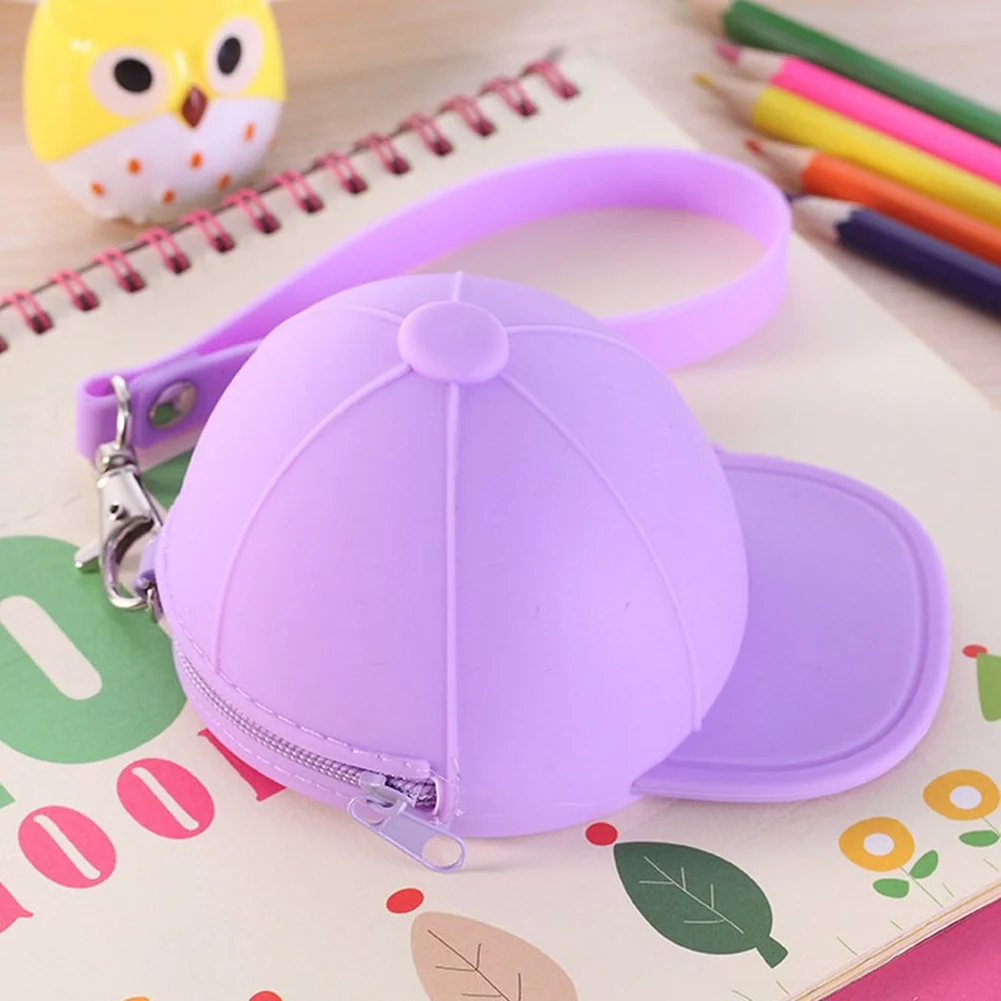 Cute Mini Coin Case Creative Baseball Cap Change Purse Silicone Zipped Wallet Cartoon Candy Color Handbag Waterproof Clutches