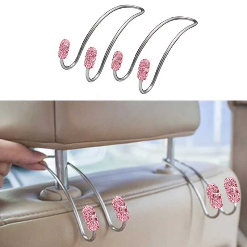 Multi-functional Metal Car Seat Headrest Hanger Bag Bling Diamond Crystal Seat Hook Holder for Bag Purse Cloth Grocery Storage