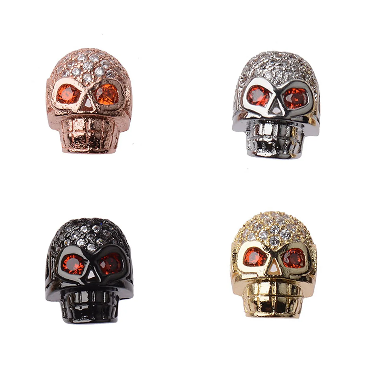 2pcs/Lot Copper Spacer Beads Micro Pave CZ Zircon Crown Skull Round Ball Charms for Beaded DIY Making Bracelet Accessories