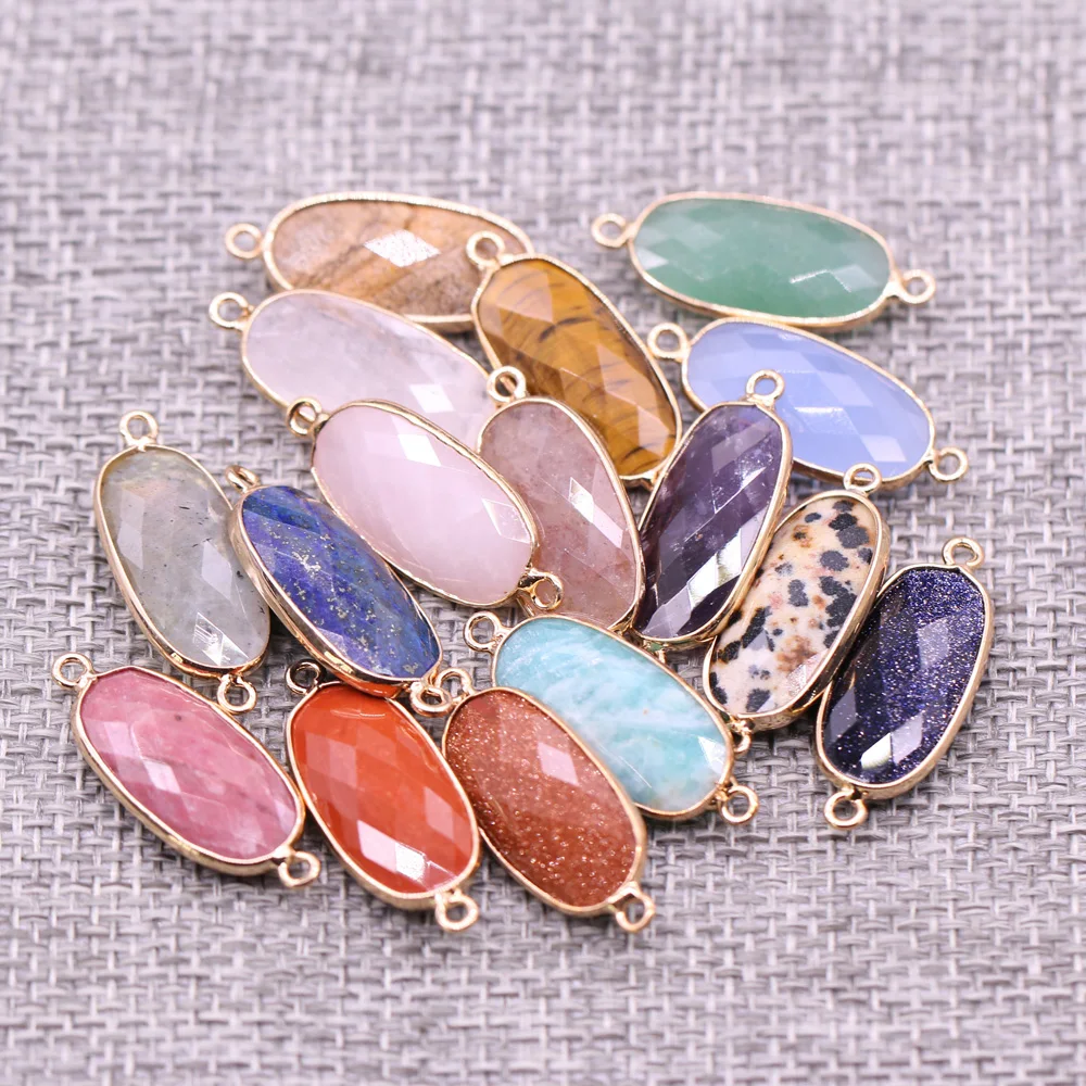 Natural Stone Connector Exquisite Section Oval Semi-precious Pendant For Jewelry Making DIY Necklace Bracelet Accessory