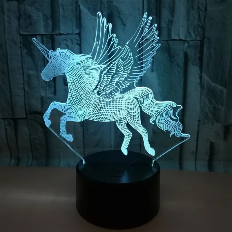 3D Lava Flying Wings Unicorn Horse LED Baby Bedroom Table 7 Color USB Charge Romantic Moon Night Light Birthday Kids Gift