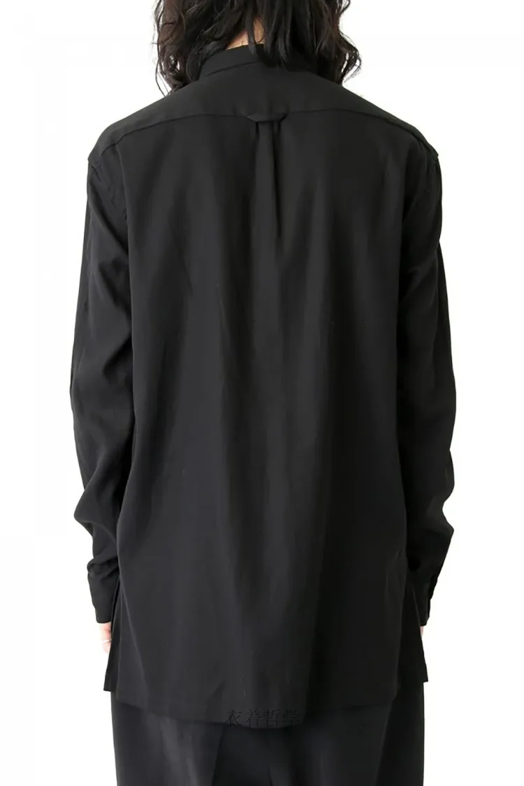 

Men's Long Sleeve Shirt Spring And Autumn New Black Small Square Collar Symmetrical Vertical Pleated Stitching Fashion Shirt