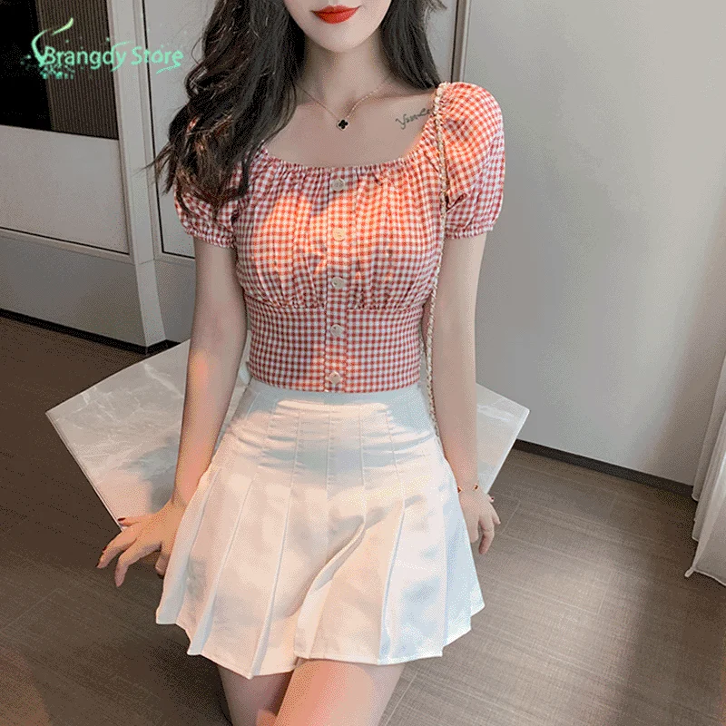 

2021 Fashion Women Blouses Korean Style Kawaii Harajuku Fairy Grunge Crop Top Cottagecore Long Sleeve Top Wholesale Sukienka