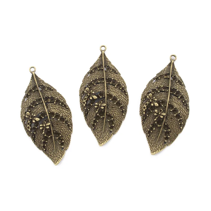 3PCS Tibetan Silver/Bronze Carving Honeybee Leaf Leaves Charm Pendant for Necklace Jewelry Findings Making 69x32mm