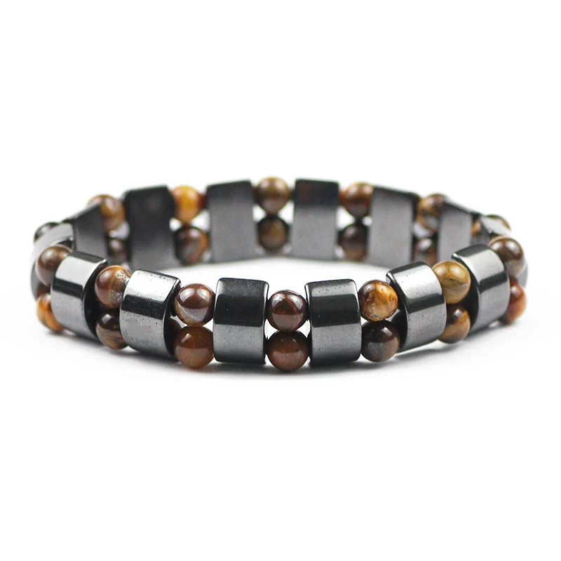 Pulseira de hematita de olho de tigre, bracelete com pedra de energia natural e hematita para homens e mulheres, pulseira dupla