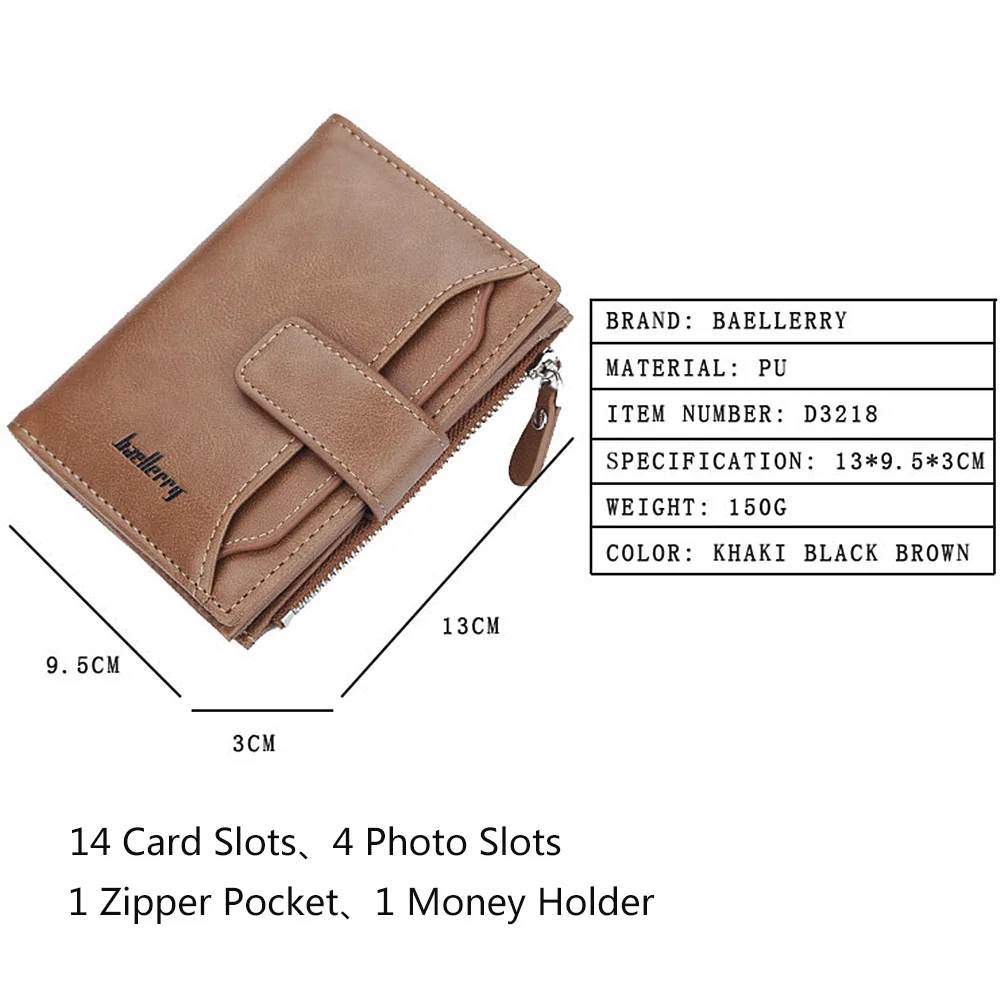 Baellerry Short Men Wallets Fashion Multi Card Holder Desigh Zipper Men Purse Small Coin Bag Photo Holder Male Wallet Card Clips