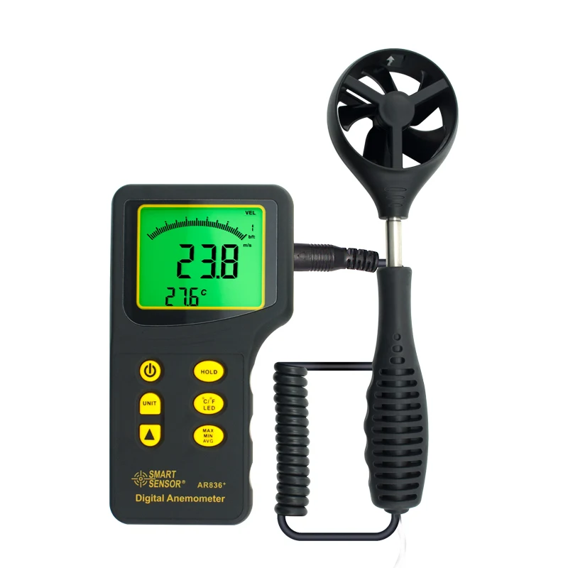 

Smart Sensor 0.3-45m/s Digital Anemometer AR836+Wind Speed Temperature Air Flow Tester High Precision Wind Speed Measuring Tool