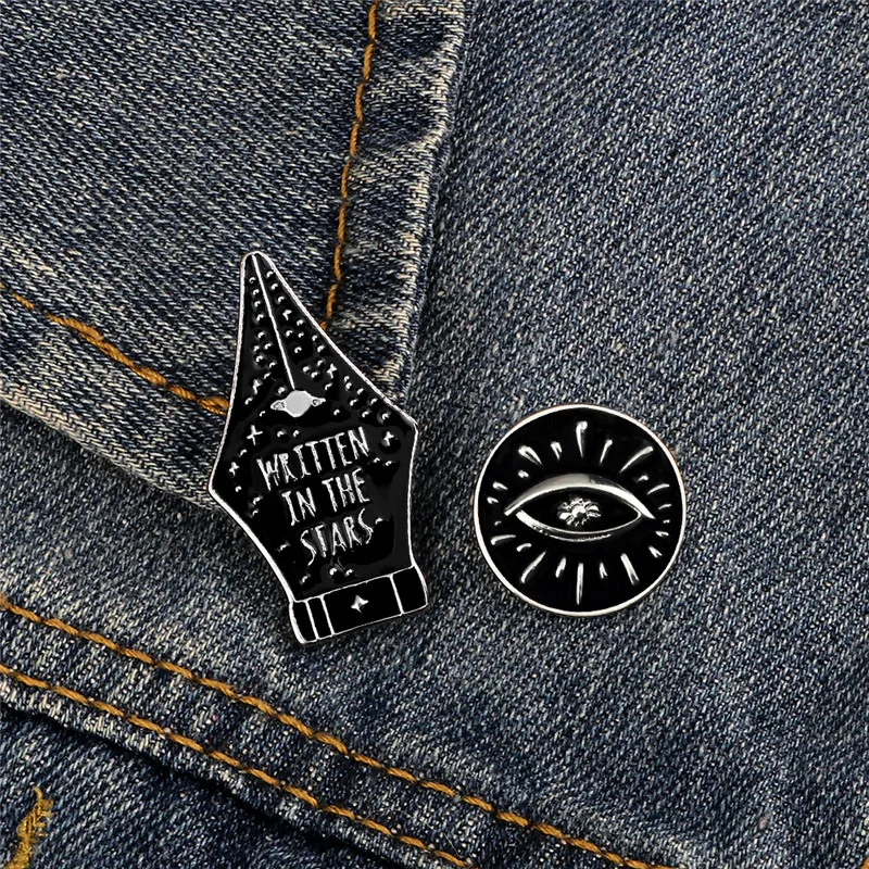 Creative Black Brooch Written In The Stars Starry Sky Pen Round Eye Badge Enamel Pins Bag Clothes Buttons Lapel Pin Punk Jewelry