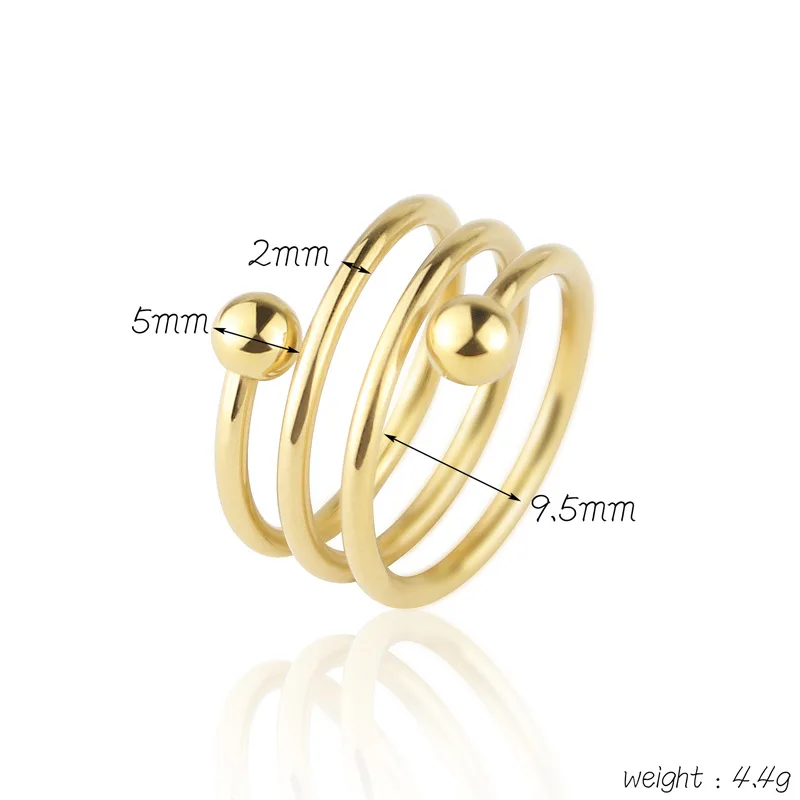 Stainless Steel Both Ends Beads Spring Shape Ring For Women Gold Color Ring Fashion Jewelry Friend Gifts Anillos Drop Shipping