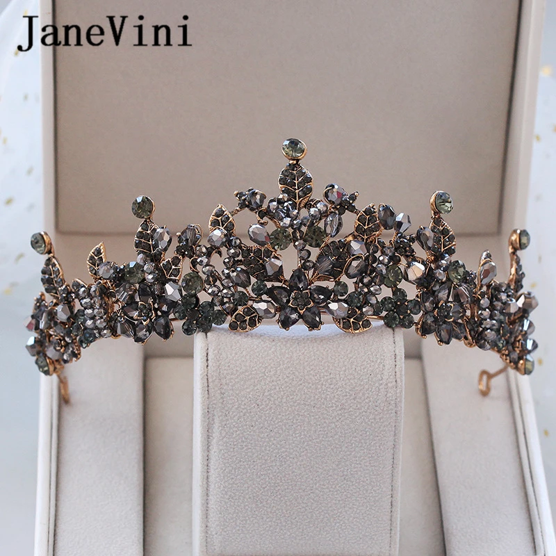 

JaneVini Gorgeous Black Crystal Bridal Tiaras and Crowns Princess Headband Girls Evening Party Wedding Hair Jewelry Accessories