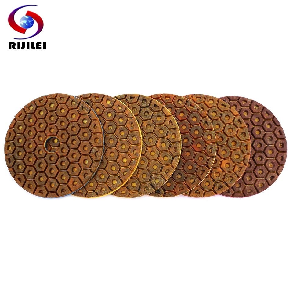 RIJILEI 4 Inch Super Diamond Polishing Pads 6 Steps Copper Metal Bond Wet Polishing Pad for Granite Marble Stone Grinding Discs