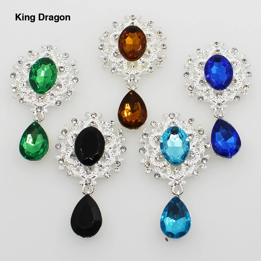 King Dragon ที่มีสีสัน Rhinestone Embellishment ใช้บนแถบคาดศีรษะแบน25มม.* 45มม.5ชิ้น/ล็อตเงินสี KD588