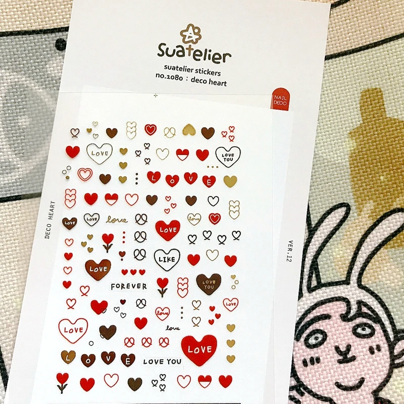 Suatelier Mini Shining Heart Nail Sticker Cute Love Letter Die Cutting PVC Material DIY Hobby Deco Craft Korea Origin Product