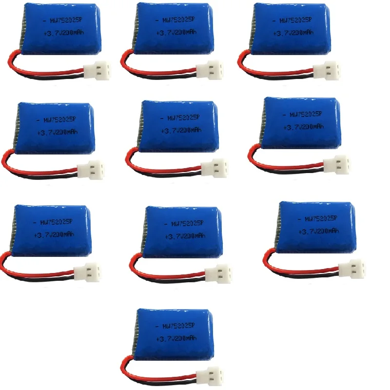 

10pcs/lot 3.7V 200mAh X4 X11 X13 remote control plane aircraft battery 3.7V 200mAh lithium battery model aircraft 752025