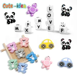 Cute-idea silicone letters beads baby teething animal beads Food Grade DIY Baby Nursing Necklace pacifier chain Toy Accessories