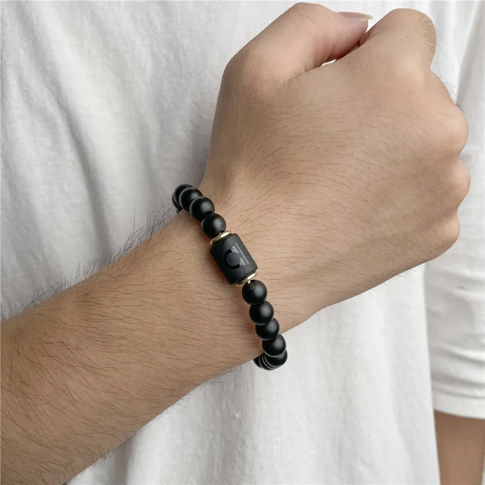 12 Constellation Charm Bracelet Black Matted Stone Elastic Men Bracelets For Women Yoga Pulseras Moda Masculina Hombre Jewellery