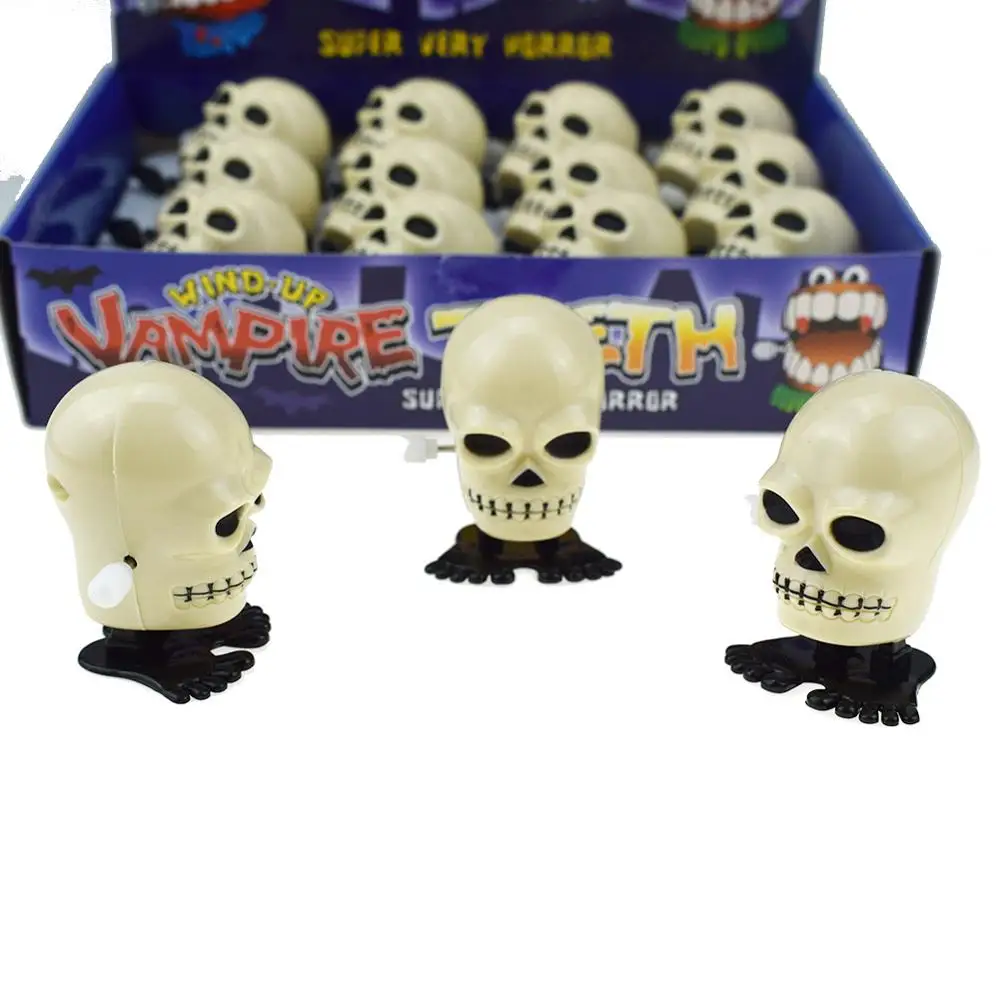 one piece Creative Funny white Skull wind up toy novelty jump Skullcandy vintage skeleton retro zabawki Halloween Christmas Gift