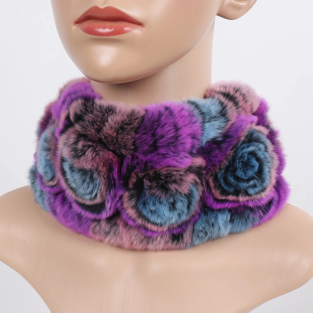 Damen Elastischer Blumen-Schal aus echtem Rex-Kaninchenfell, Natürlich Warmer Rex-Kaninchenfell-Stirnband, Damen Winter Echt-Rex-Kaninchenfell-Schals – Detail 25