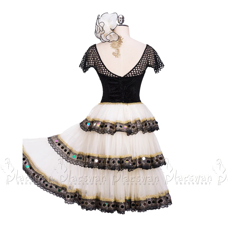 Spanish Style Ivory and Black Mercedes Variation Professional Romantic tutu Ballet Dance Costume BT728