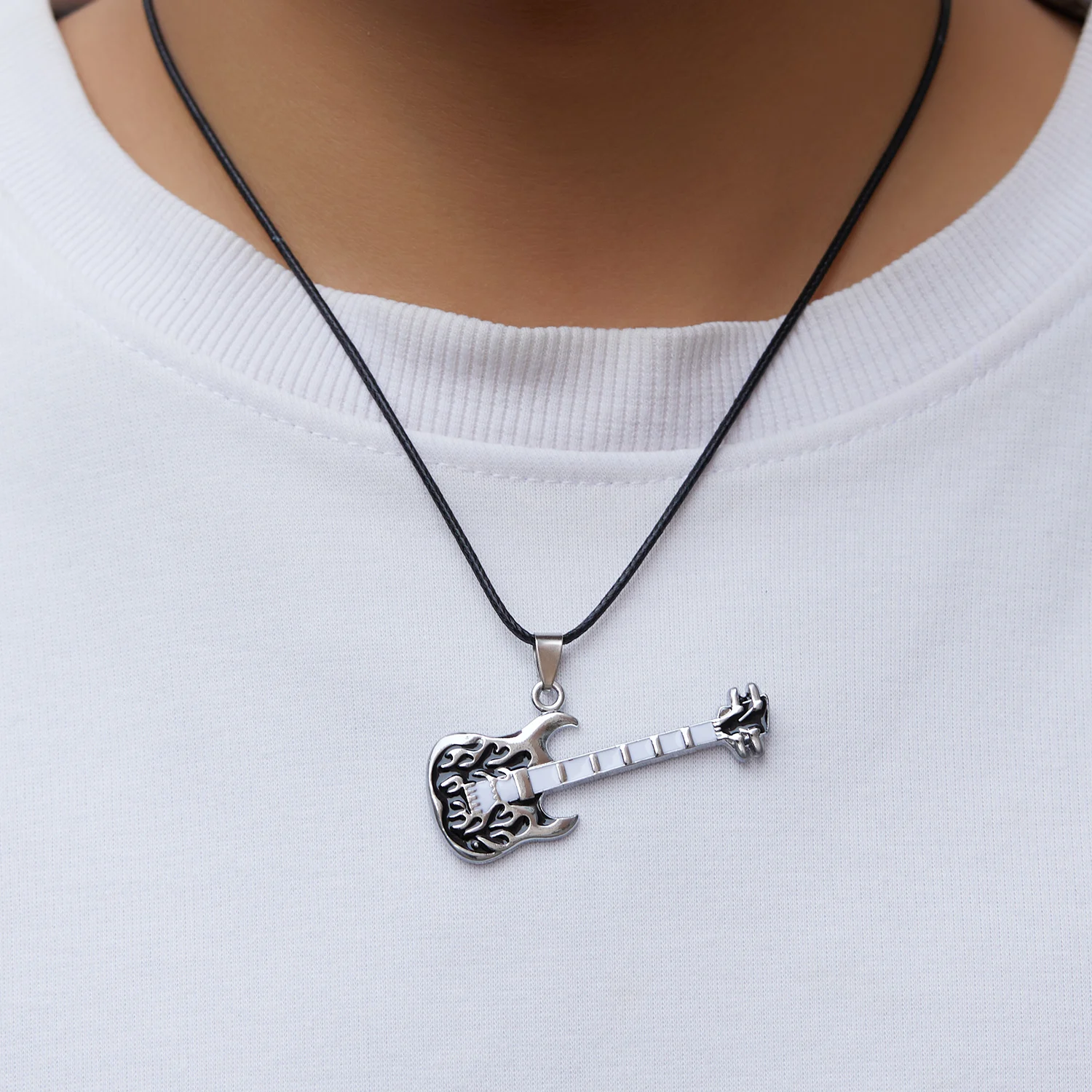 Unique Violin Guitar Pendant Necklace Women Men Hip Hop Jewelry Steel Charm Clavicle Chain Neck Accessories Party Gifts Collars