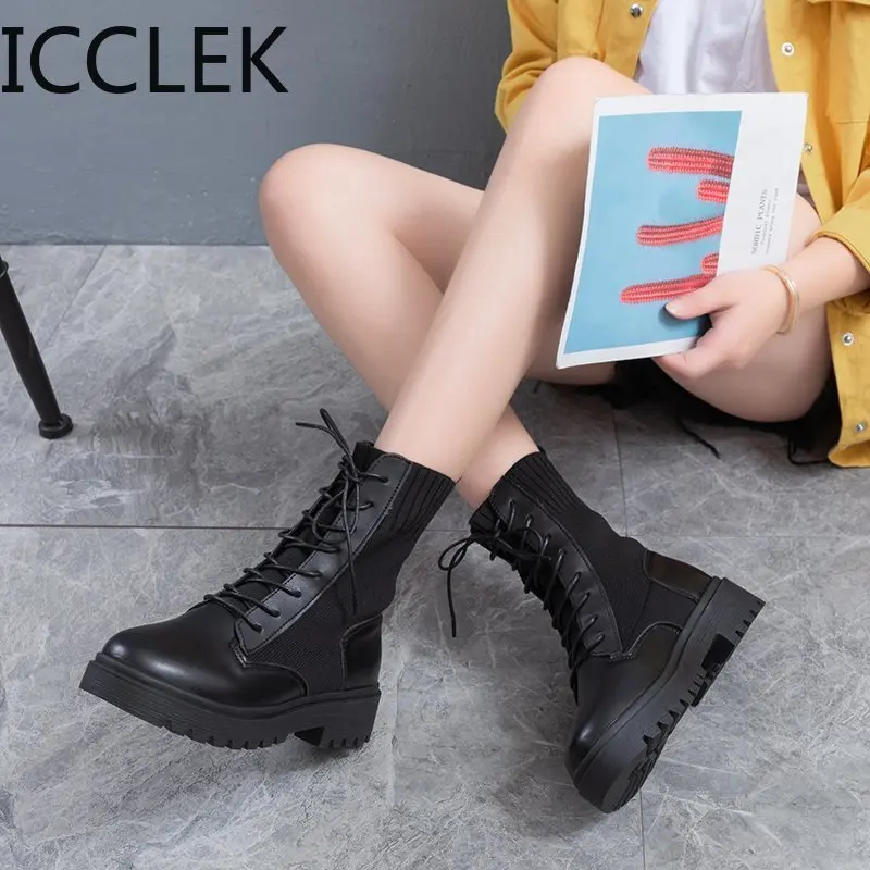 Autumn Boots Women Shoes Woman Boots Fashion Round PU Ankle Boots 2020 Winter Elastic Black Boots Comfortable Boots A250