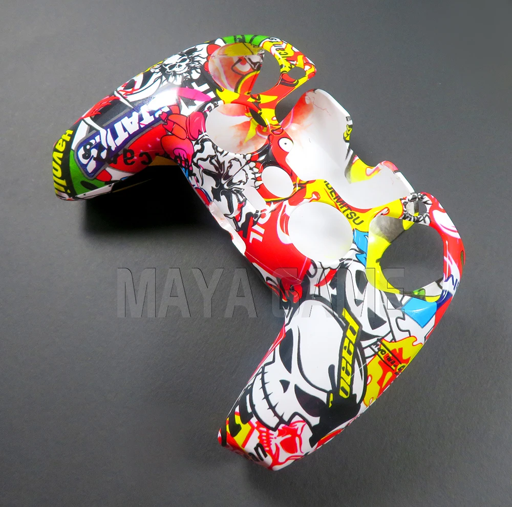 15 pçs para controlador ps5 caso protetor manga capa de pele chapeamento banhado a ouro transferência de água camuflagem escudo alça colorida