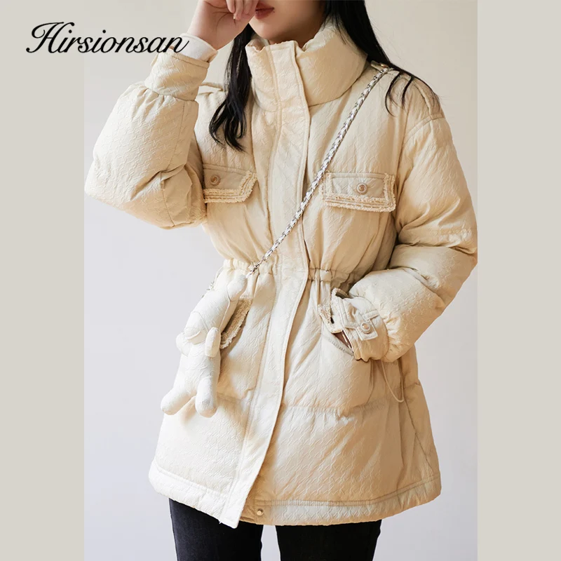 Hirsionsan Elegant Winter Women Padded Parkas 2023 New Korean Quilted Cotton Liner Thick Bubble Coat Trendy Sashes Outerwear