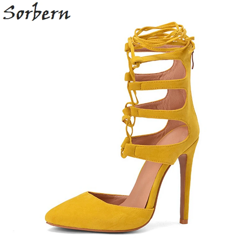 Sorbern Yellow Women Pump High Heel Shoes Summer Style Lady Shoes Women Custom Size 11 New 2020 Heels Vegan Shoes Stilettos