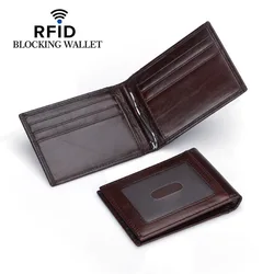 남성용 RFID 차단 정품 가죽 머니 클립 지갑, 소형 카드 보호 지갑, 미니 현금 홀더, 신제품