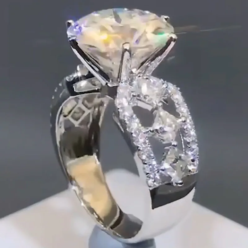 

14K White Gold 1 2 3 5 Carat Round Moissanite Diamond Ring Women Wedding Party Anniversary Engagement Ring Elegant Hollow Out