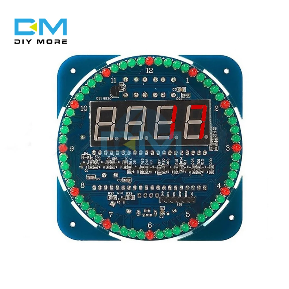 Kit d\'horloge numérique électronique à LED rotative, assemblé, carte d\'apprentissage SCM, bricolage, carte PCB électronique, DS1302, 51, 3V, 5V