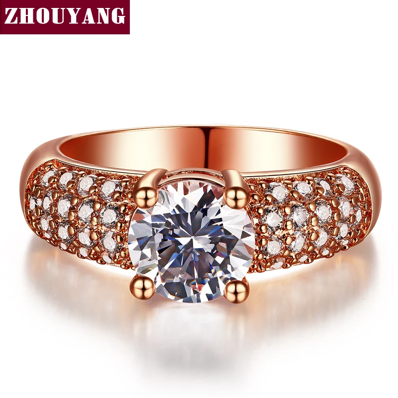 Micropave Setting 7mm 4 claws 1.5ct AAA+ CZ Wedding Ring Rose Gold Color Luxury Jewelry Women ZYR105