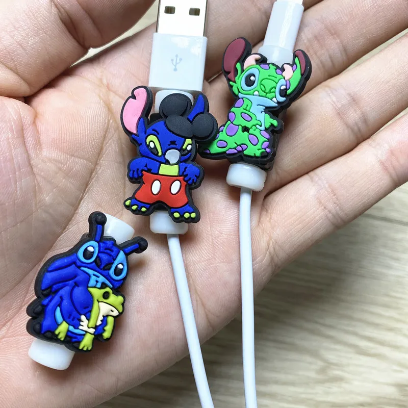 100 sztuk/partia Disney Stitch kabel USB Protector linia danych przewód Protector kabel Winder pokrywa dla iPad iPhone Android kabel ładowania