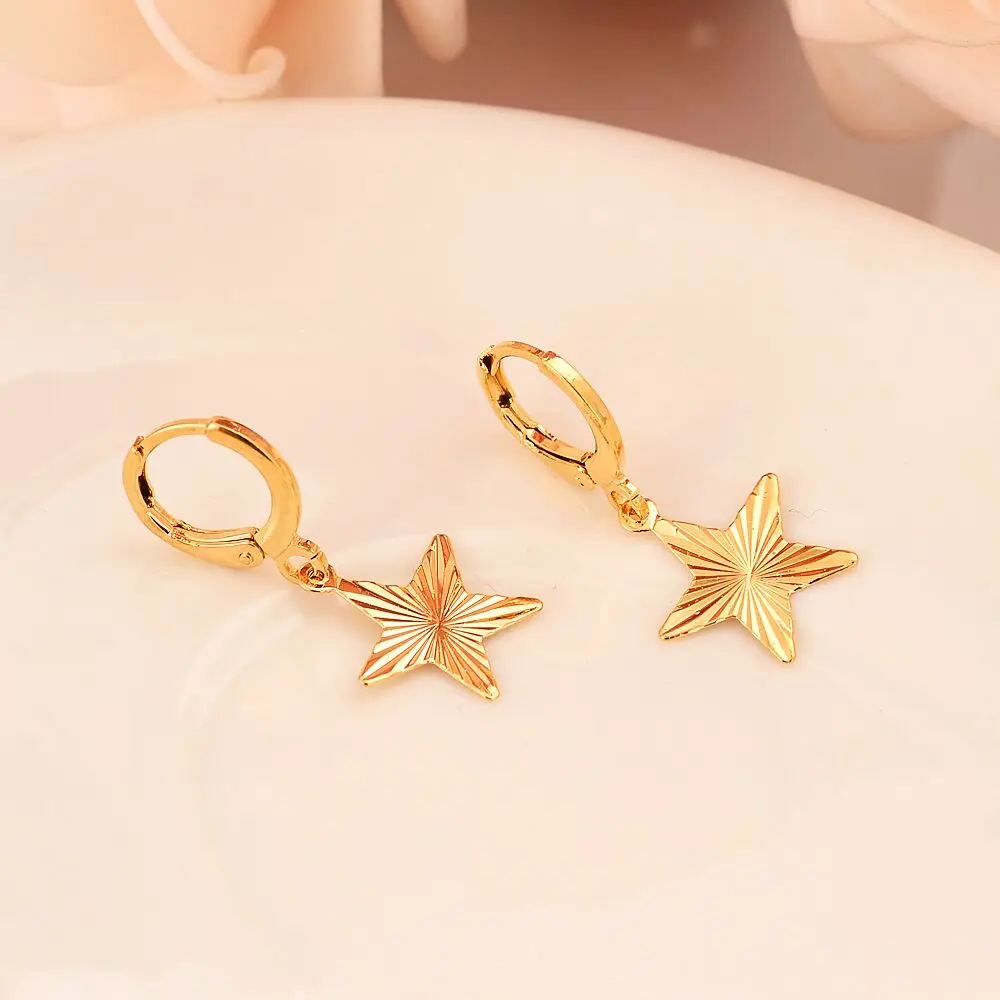 18 k Yellow Solid Gold GF Five-pointed star  Earrings Women/Girl,Love Trendy Jewelry for African/Arab/Middle Eastern gift