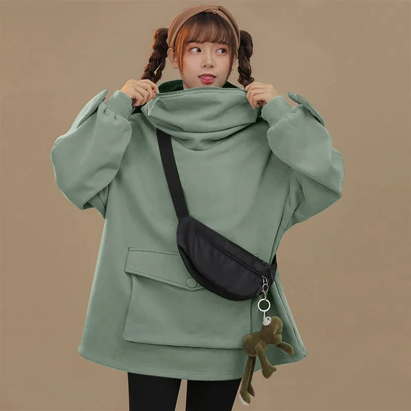 Frog oversized cartoon hoodie women fashion sweater casual solid color Korean student sweater spring and autumn frog hoodie