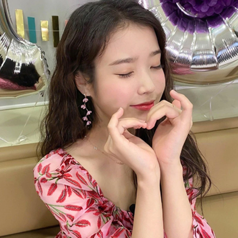 Pink Flower DEL LUNA Hotel IU Korean dramas TV Fashion Eardrop Elegant For Women Earrings brincos ornament