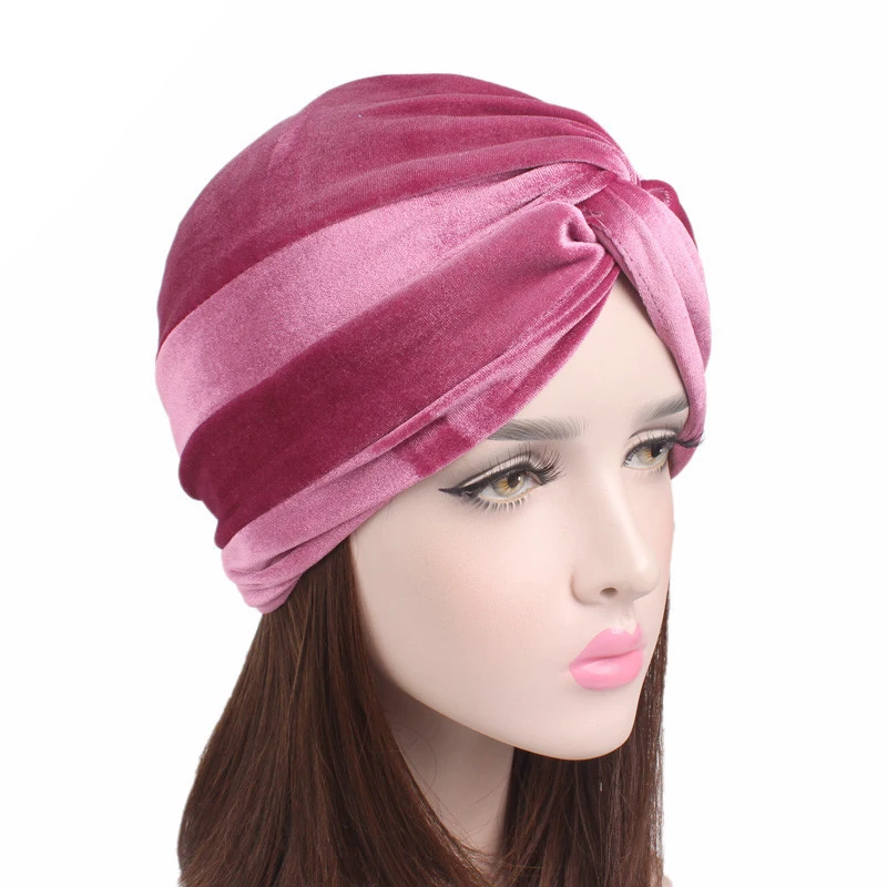 Headscarf Luxury Soft Velvet Turban Stretch Turban Hat Cross Twist Cap Chemo Caps Soft Headwrap Headbands Muslim Hats Headwear