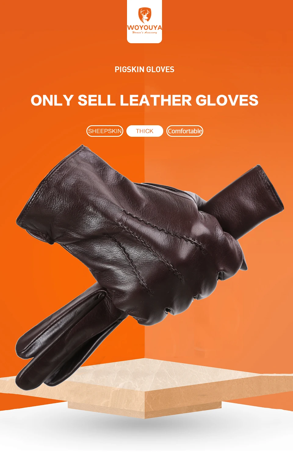 Comfortable Keep Warm Gloves Male Winter, Water Ripple Design Sheepskin Men's Gloves, Black Men's Leather Gloves-8001Y