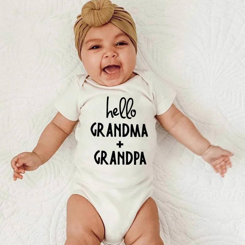 Hello Grandma+Grandpa 100%Cotton Baby Bodysuit Newborn Short Sleeve Overalls Toddler Boy Girl Jumpsuit Clothes Body Baby Outfits