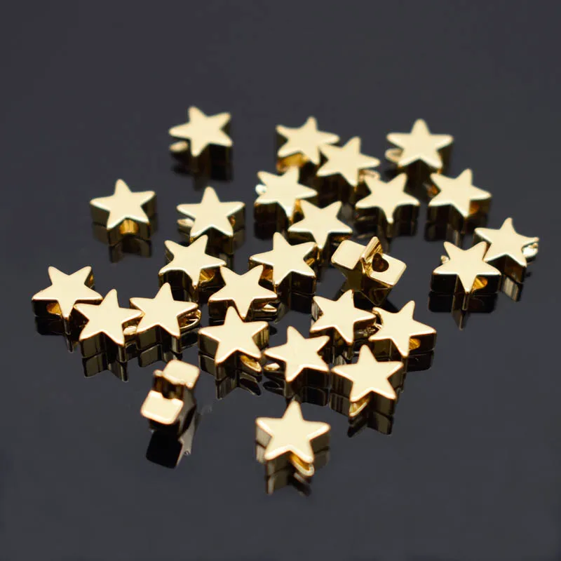 6mm Pentagram heart cross Butterfly shape Beads Metal Copper Gold Color Loose beads for Jewelry Making DIY Bracelet hole 1.7mm