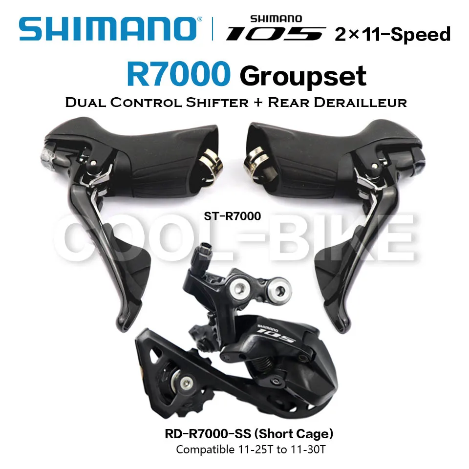 SHIMANO 105 R7000 Groupset Kit 2x11 Speed R7000 Shifter + Rear Derailleur Road Bicycle Dual-Control Lever Rear Derailleur SS GS