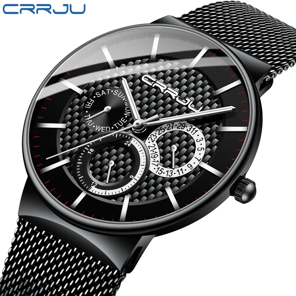 Orologi da uomo CRRJU moda di lusso orologio da polso con data automatica ultrasottile orologio sportivo impermeabile per uomo Relogio Masculino