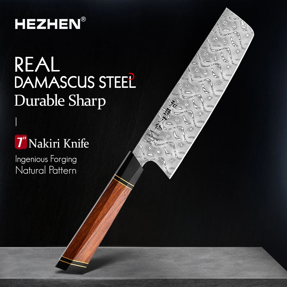 HEZHEN 7Inches Nakiri  Knife Professional 110 Layers Damascus Steel North America Iornwood Handle Kitchen Cooking Knives