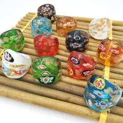 12PCS Wholesale Mix Color Lampwork Glass Muran Rings 17-19mm Band Ring Random Mixed model Chinese Style For Women