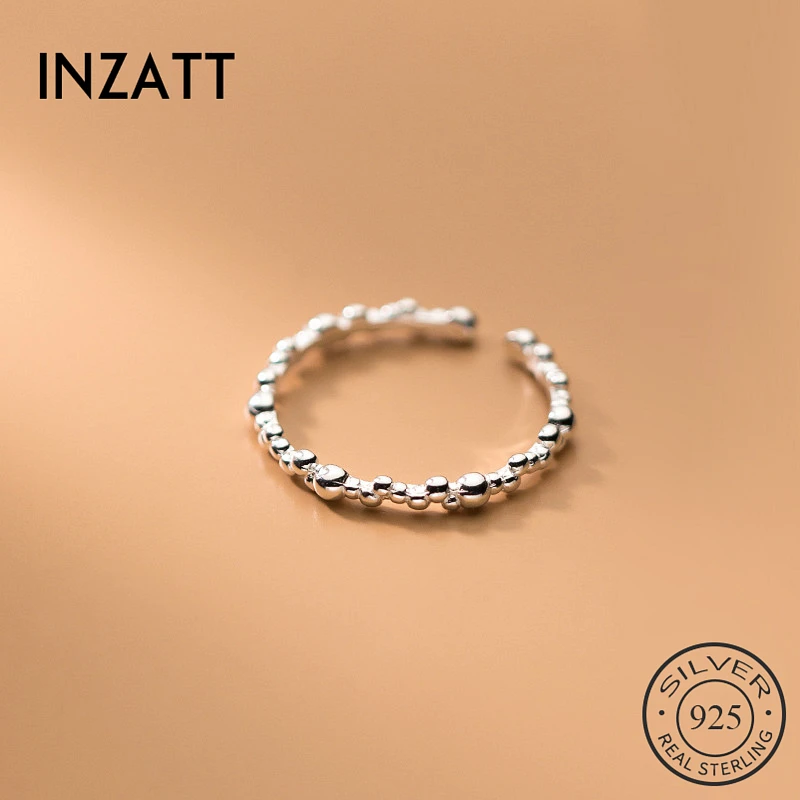 

INZATT Real 925 Sterling Silver Stack Bead Adjustable Ring For Fashion Women Party Fine Jewelry Hiphop Minimalist Accessories