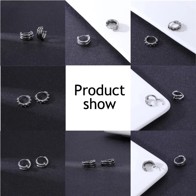 AOEDEJ 10 Styles Stainless Steel Octopus Feather Hoop Round Earring for Women Men Hip Hop Punk Rock Huggie Hoop Earrings Jewelry image 5