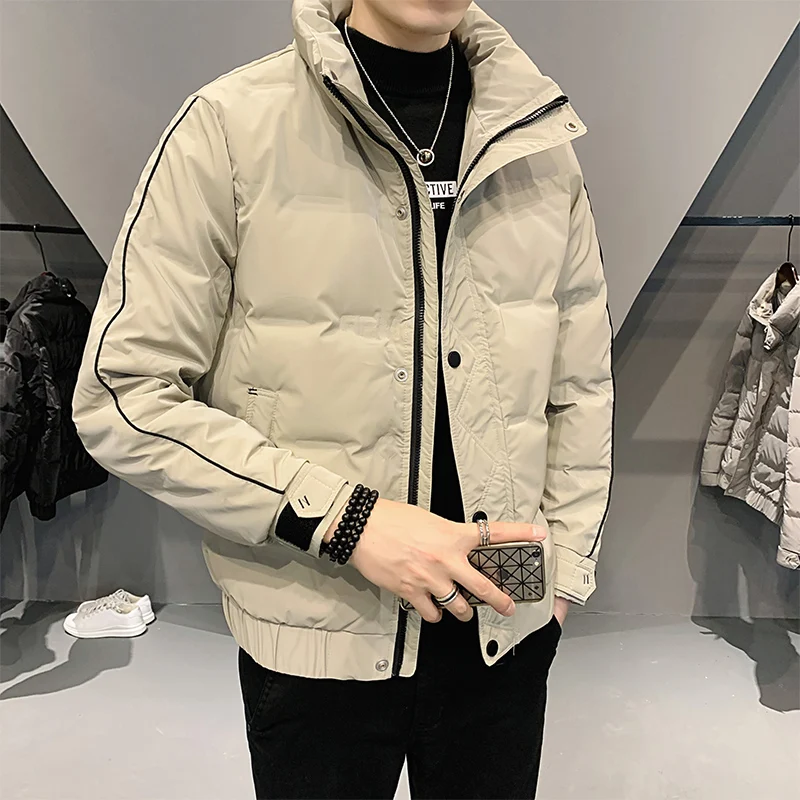 Down jacket men's casual winter coat loose fashion yhick men's stand-up collar white duck down jacket for shopping print letter